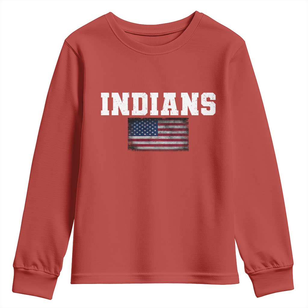 Classic Indians Youth Sweatshirt Retro Varsity Vintage Team Name USA Flag - Wonder Print Shop