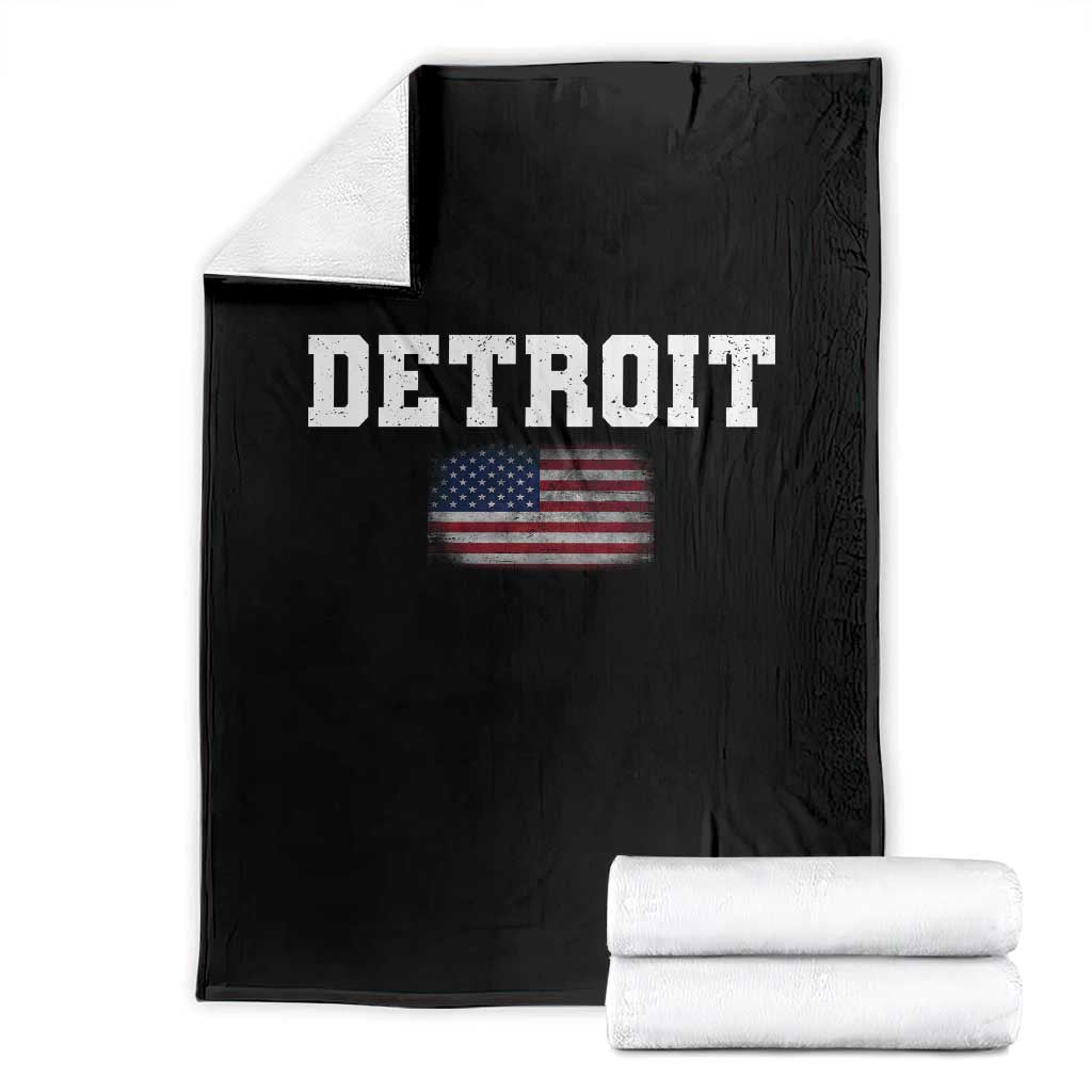 Classic Detroit Throw Blanket Retro Varsity Vintage Sports Team Name USA Flag - Wonder Print Shop