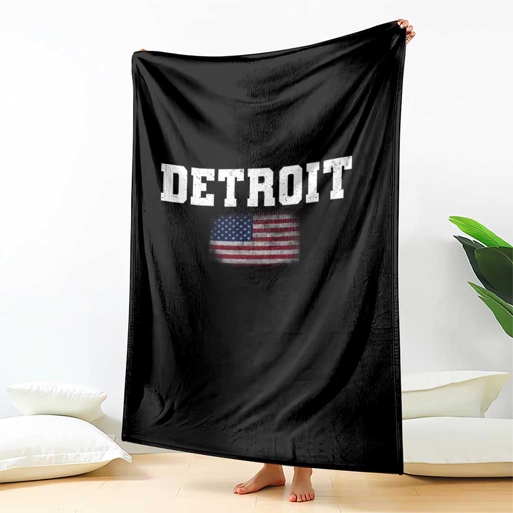 Classic Detroit Throw Blanket Retro Varsity Vintage Sports Team Name USA Flag - Wonder Print Shop