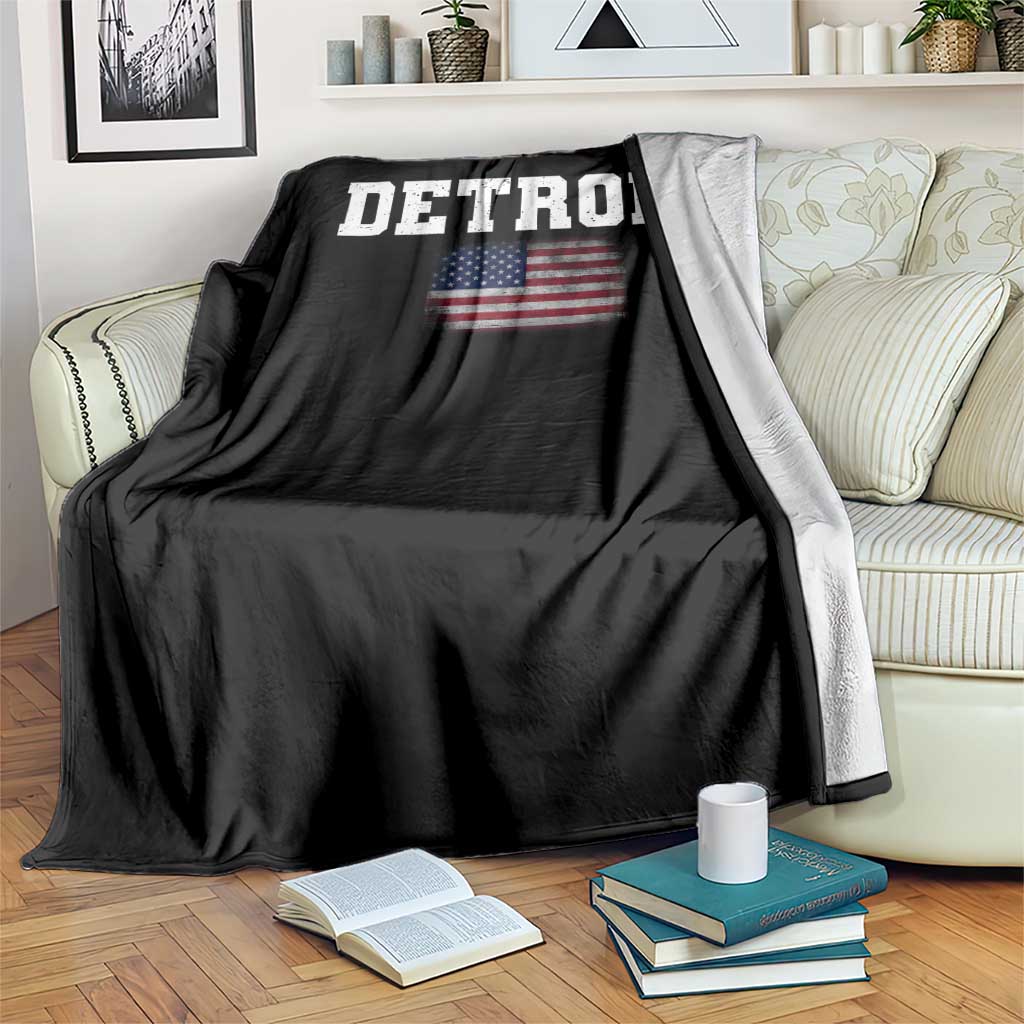 Classic Detroit Throw Blanket Retro Varsity Vintage Sports Team Name USA Flag - Wonder Print Shop
