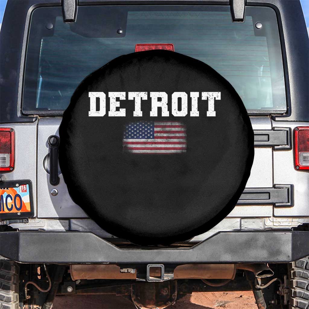 Classic Detroit Spare Tire Cover Retro Varsity Vintage Sports Team Name USA Flag - Wonder Print Shop