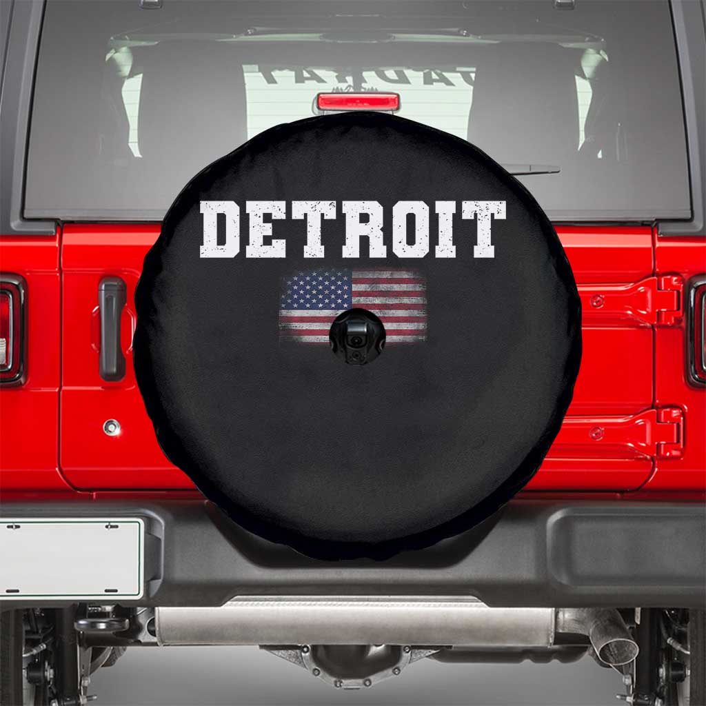 Classic Detroit Spare Tire Cover Retro Varsity Vintage Sports Team Name USA Flag - Wonder Print Shop