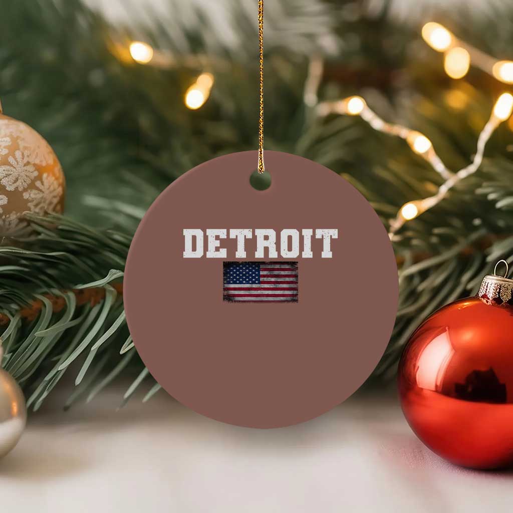 Classic Detroit Ceramic Ornament Retro Varsity Vintage Sports Team Name USA Flag - Wonder Print Shop