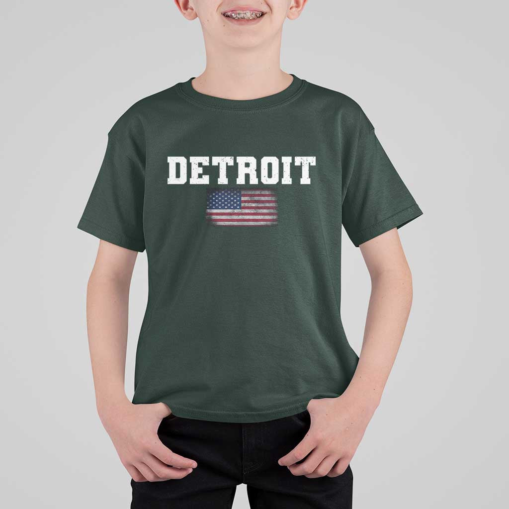 Classic Detroit T Shirt For Kid Retro Varsity Vintage Sports Team Name USA Flag - Wonder Print Shop