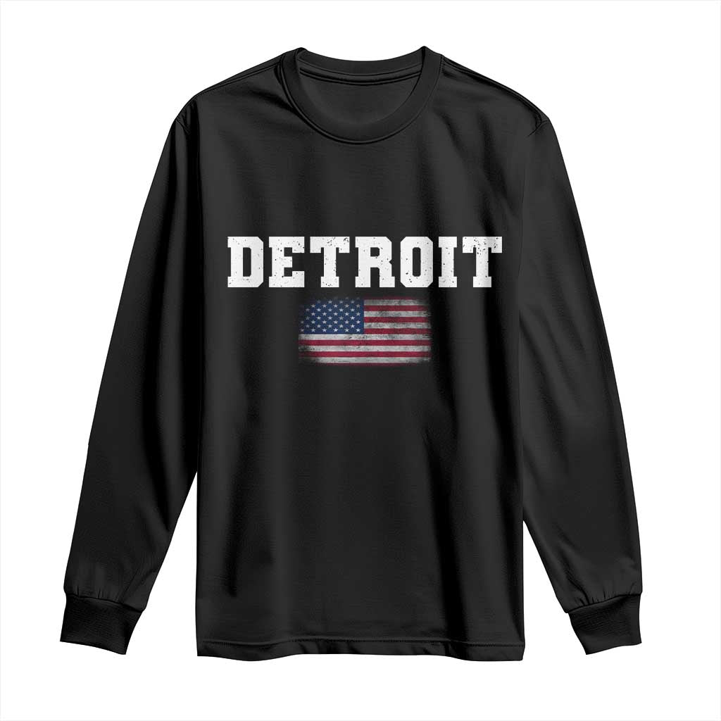Classic Detroit Long Sleeve Shirt Retro Varsity Vintage Team Name USA Flag - Wonder Print Shop