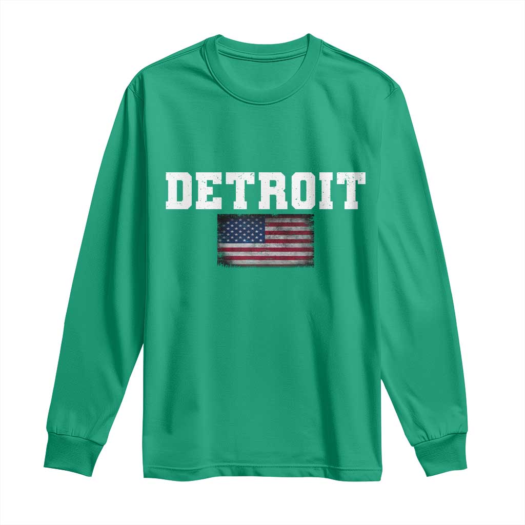 Classic Detroit Long Sleeve Shirt Retro Varsity Vintage Team Name USA Flag - Wonder Print Shop