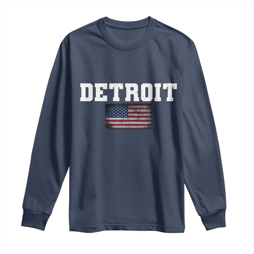 Classic Detroit Long Sleeve Shirt Retro Varsity Vintage Team Name USA Flag - Wonder Print Shop