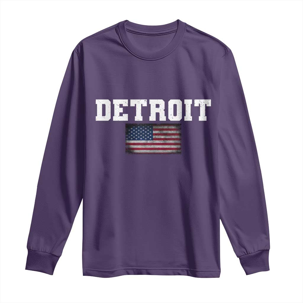 Classic Detroit Long Sleeve Shirt Retro Varsity Vintage Team Name USA Flag - Wonder Print Shop