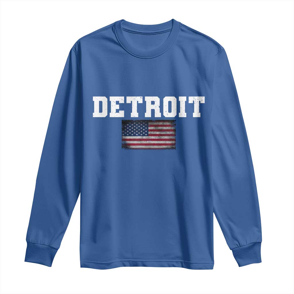 Classic Detroit Long Sleeve Shirt Retro Varsity Vintage Team Name USA Flag - Wonder Print Shop