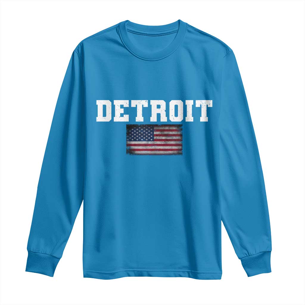 Classic Detroit Long Sleeve Shirt Retro Varsity Vintage Team Name USA Flag - Wonder Print Shop