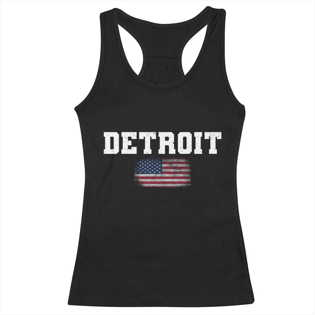 Classic Detroit Racerback Tank Top Retro Varsity Vintage Team Name USA Flag - Wonder Print Shop