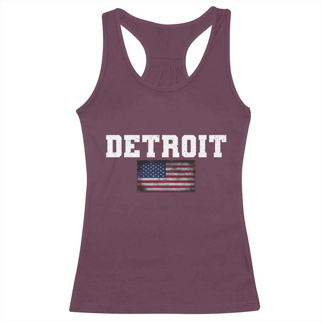 Classic Detroit Racerback Tank Top Retro Varsity Vintage Team Name USA Flag - Wonder Print Shop