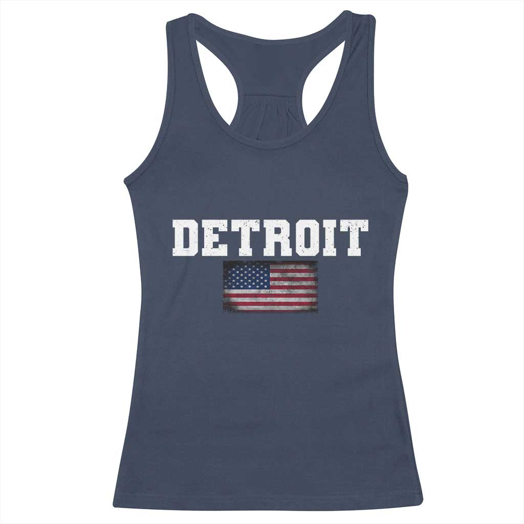 Classic Detroit Racerback Tank Top Retro Varsity Vintage Team Name USA Flag - Wonder Print Shop