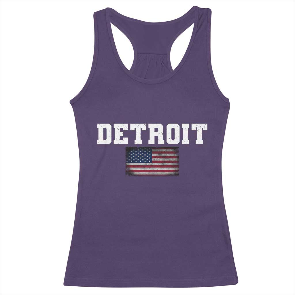 Classic Detroit Racerback Tank Top Retro Varsity Vintage Team Name USA Flag - Wonder Print Shop