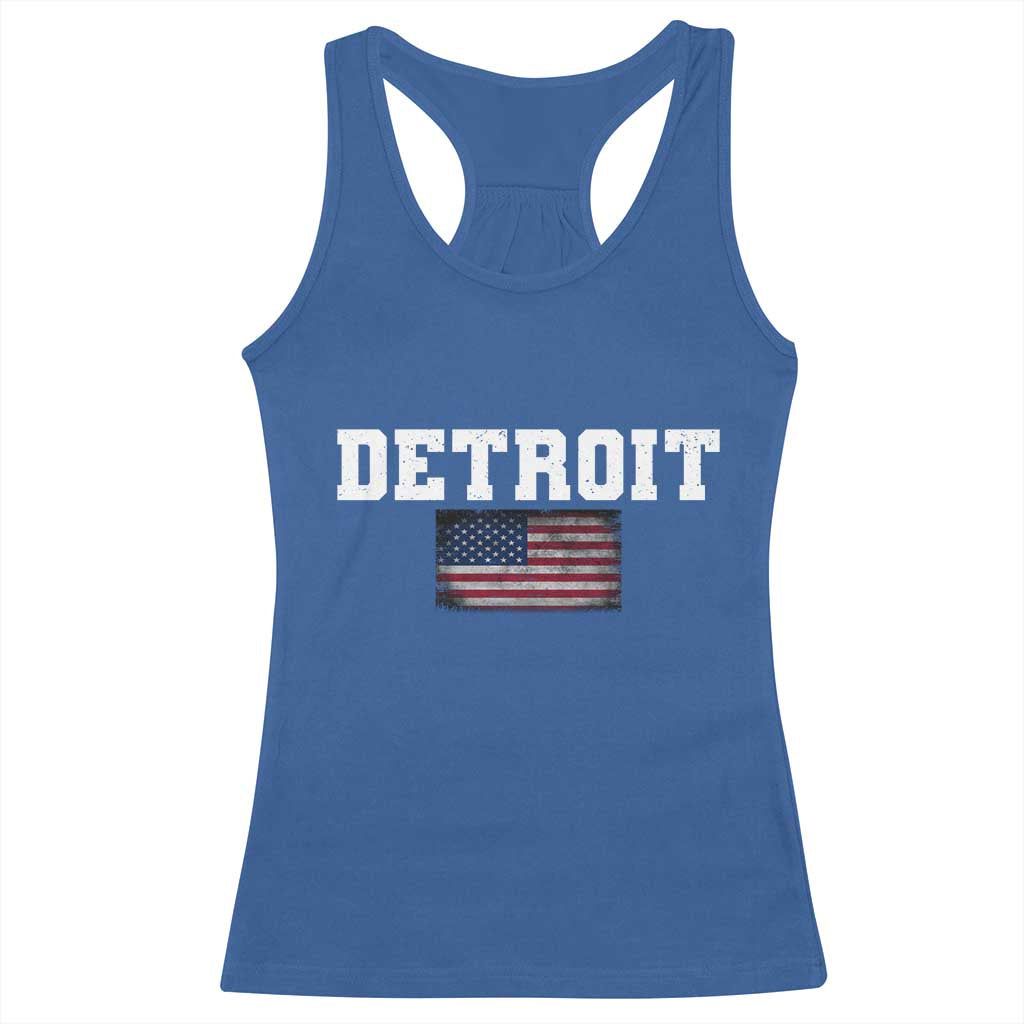 Classic Detroit Racerback Tank Top Retro Varsity Vintage Team Name USA Flag - Wonder Print Shop