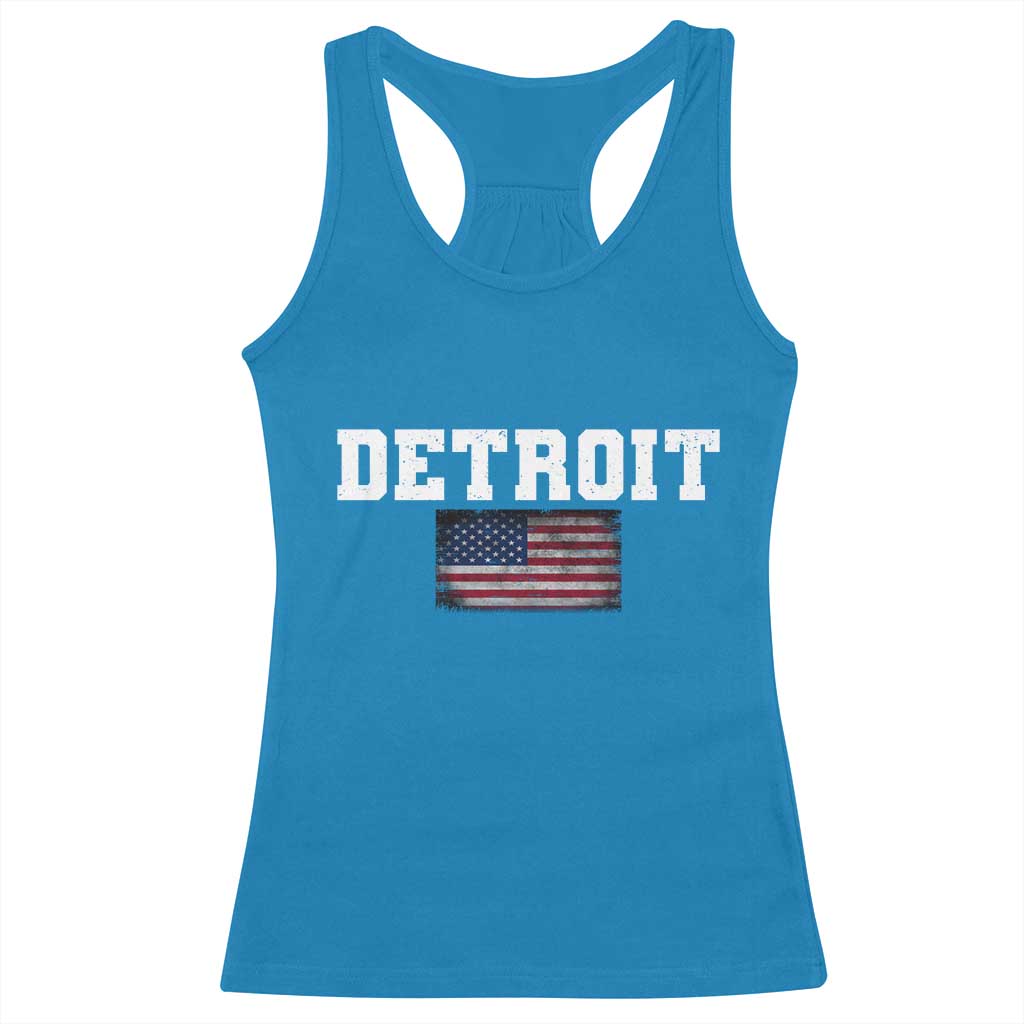 Classic Detroit Racerback Tank Top Retro Varsity Vintage Team Name USA Flag - Wonder Print Shop