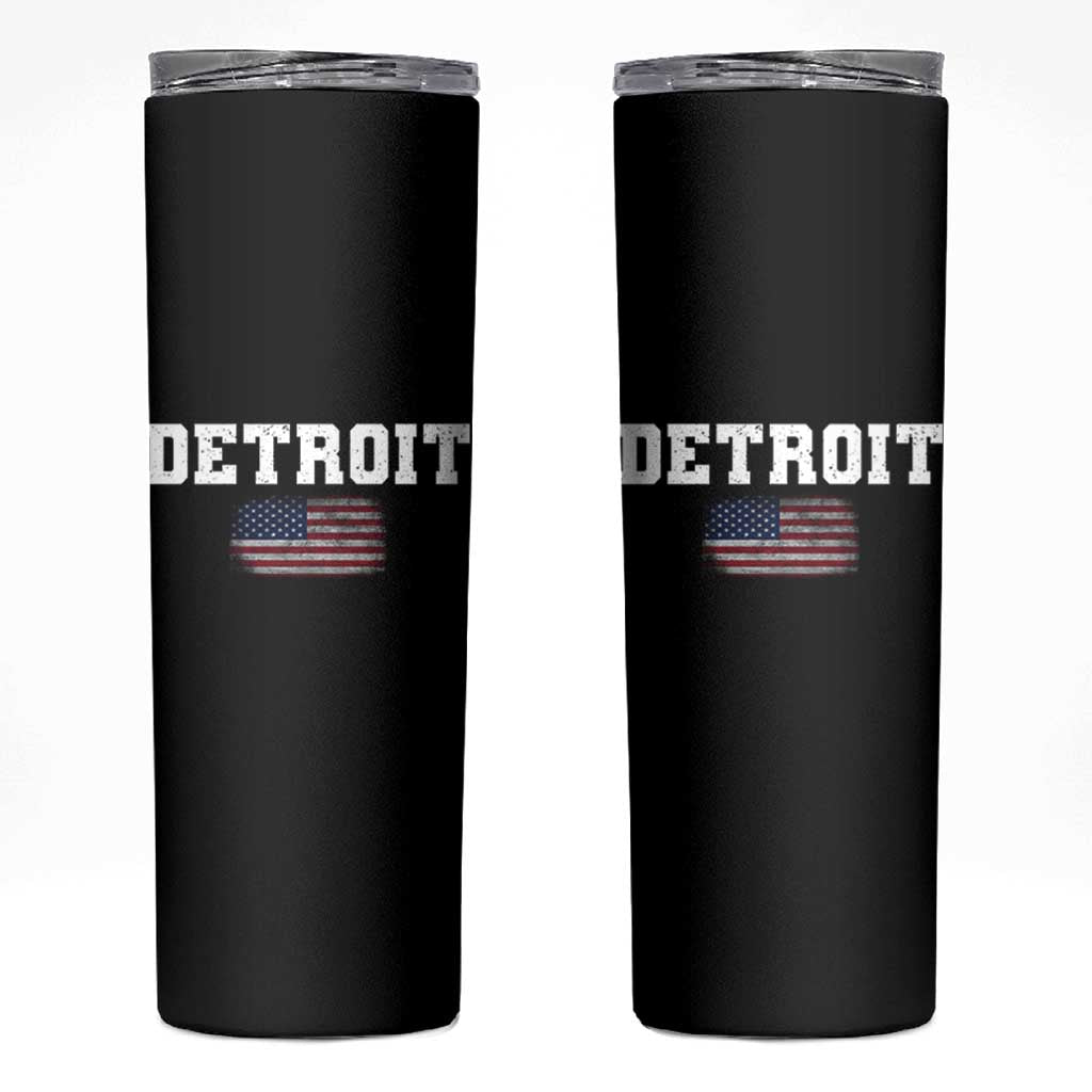 Classic Detroit Skinny Tumbler Retro Varsity Vintage Sports Team Name USA Flag - Wonder Print Shop