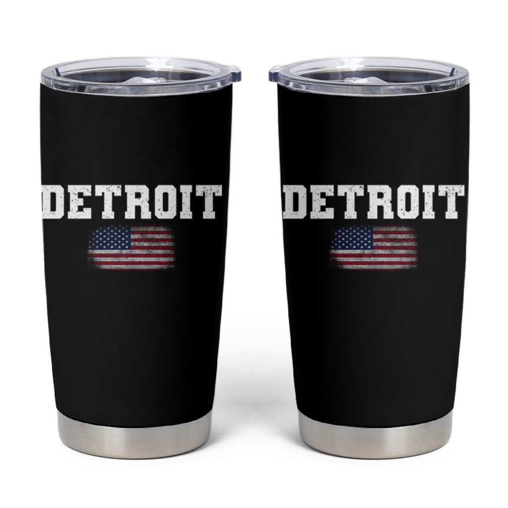 Classic Detroit Tumbler Cup Retro Varsity Vintage Sports Team Name USA Flag - Wonder Print Shop
