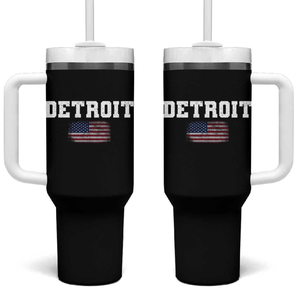Classic Detroit Tumbler With Handle Retro Varsity Vintage Sports Team Name USA Flag - Wonder Print Shop