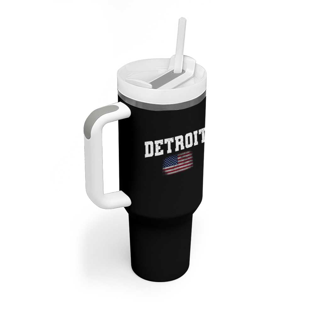 Classic Detroit Tumbler With Handle Retro Varsity Vintage Sports Team Name USA Flag - Wonder Print Shop