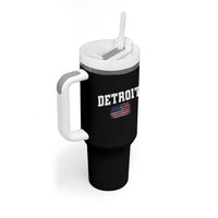 Classic Detroit Tumbler With Handle Retro Varsity Vintage Sports Team Name USA Flag - Wonder Print Shop