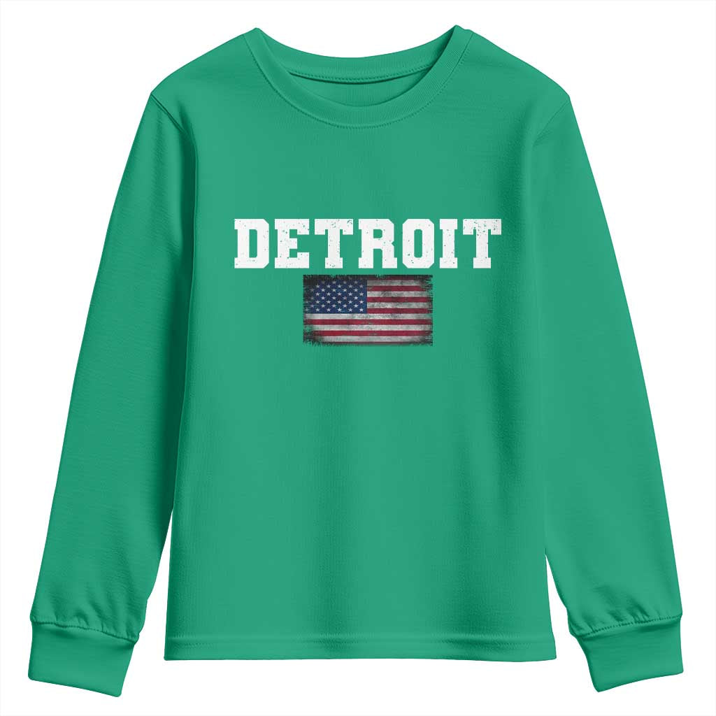 Classic Detroit Youth Sweatshirt Retro Varsity Vintage Team Name USA Flag - Wonder Print Shop