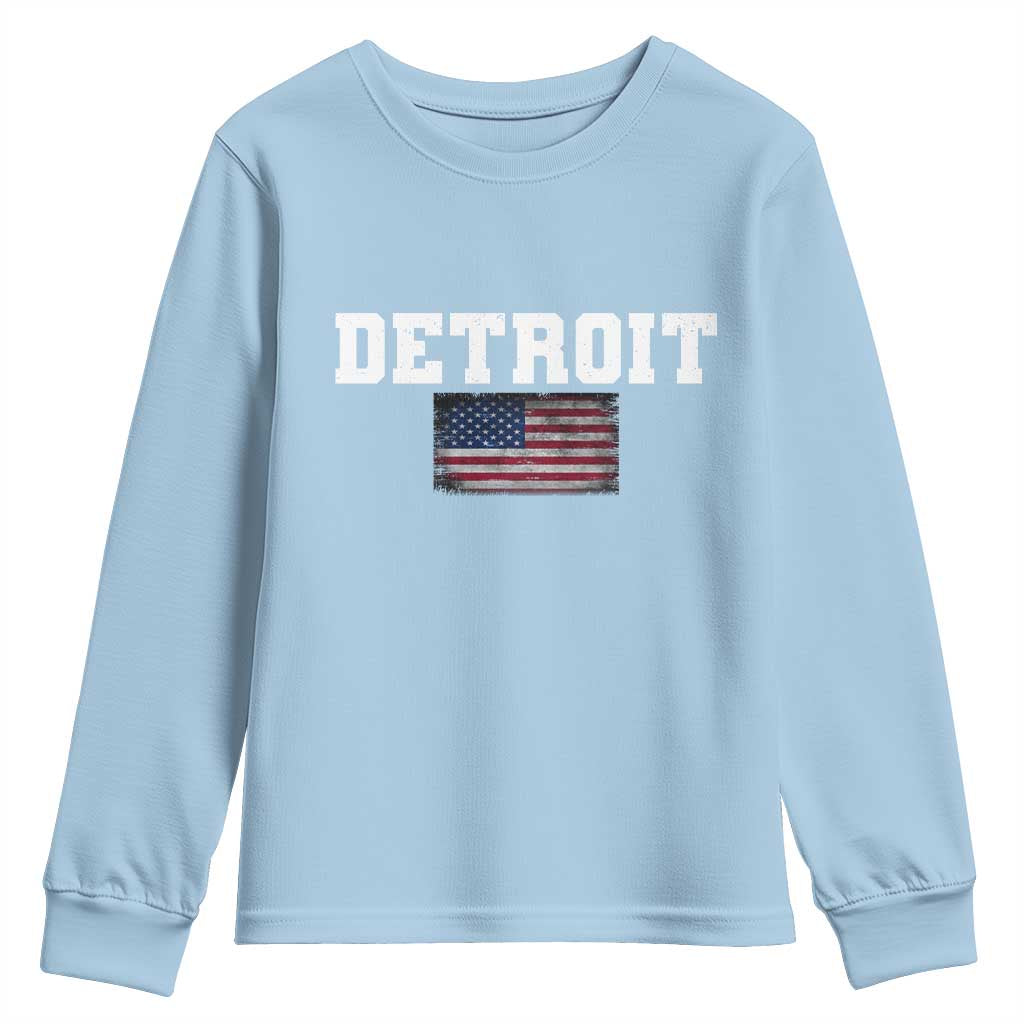 Classic Detroit Youth Sweatshirt Retro Varsity Vintage Team Name USA Flag - Wonder Print Shop