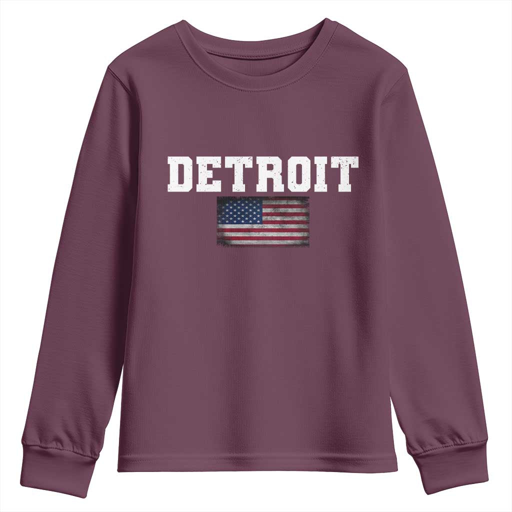 Classic Detroit Youth Sweatshirt Retro Varsity Vintage Team Name USA Flag - Wonder Print Shop