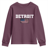Classic Detroit Youth Sweatshirt Retro Varsity Vintage Team Name USA Flag - Wonder Print Shop