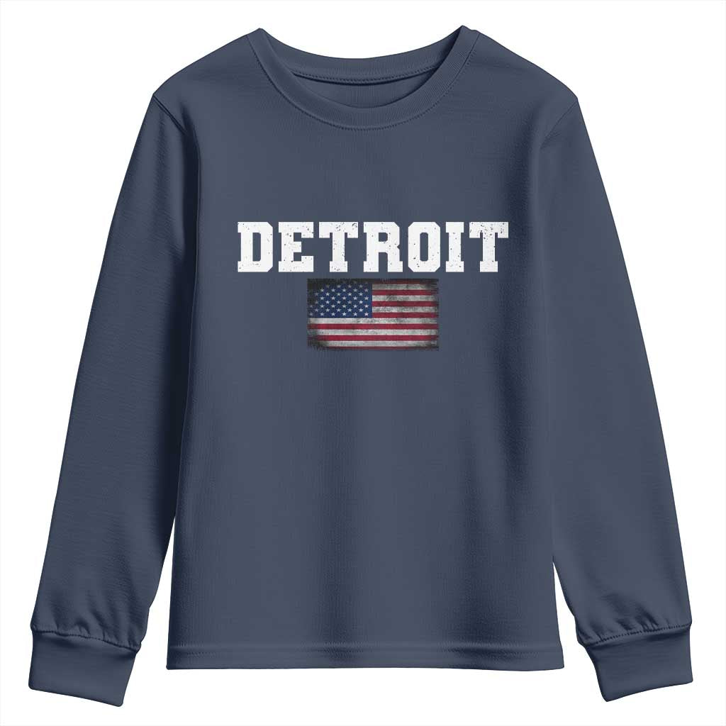 Classic Detroit Youth Sweatshirt Retro Varsity Vintage Team Name USA Flag - Wonder Print Shop