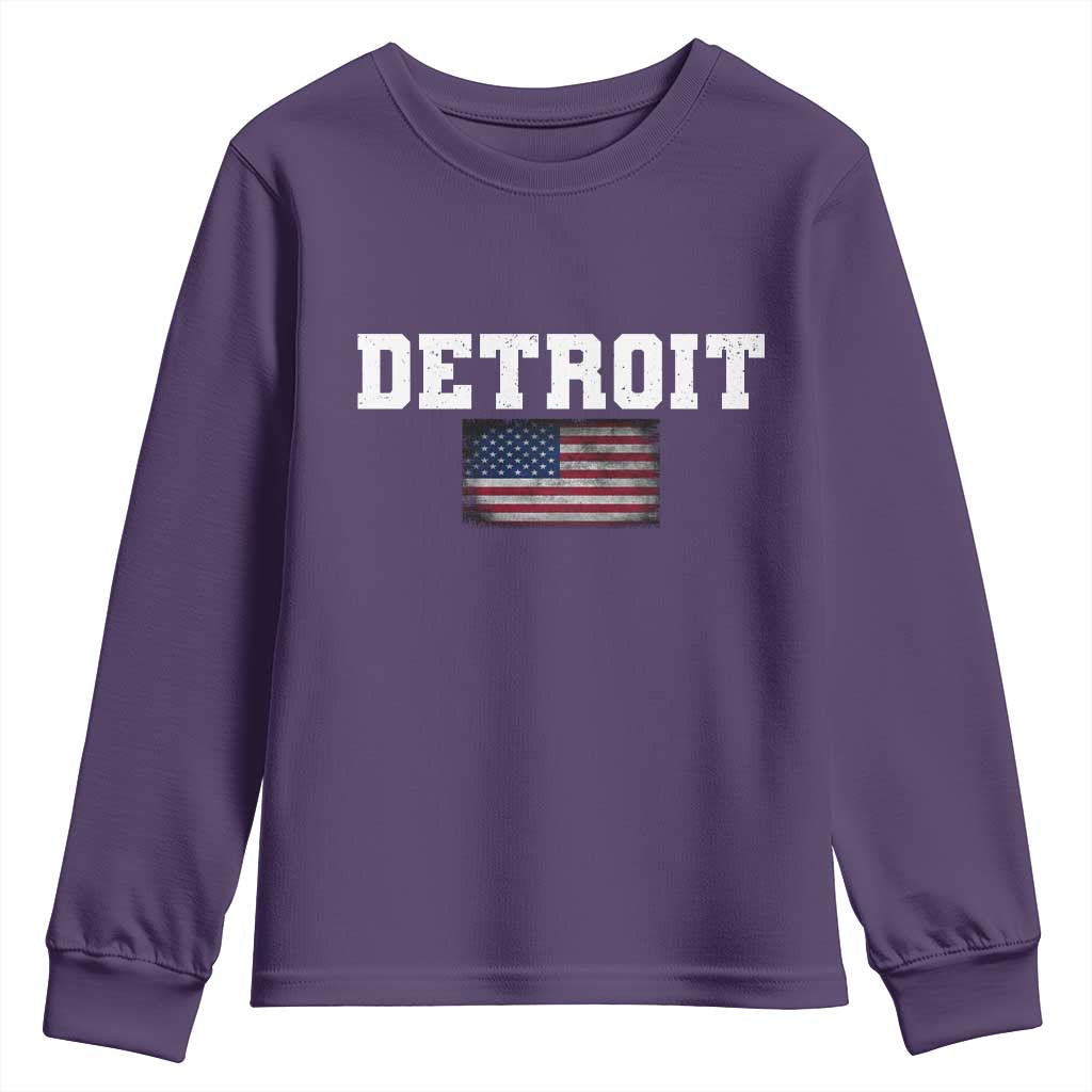 Classic Detroit Youth Sweatshirt Retro Varsity Vintage Team Name USA Flag - Wonder Print Shop