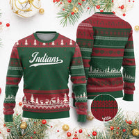 Retro Script Indians Ugly Christmas Sweater Vintage Sports Team Name - Wonder Print Shop