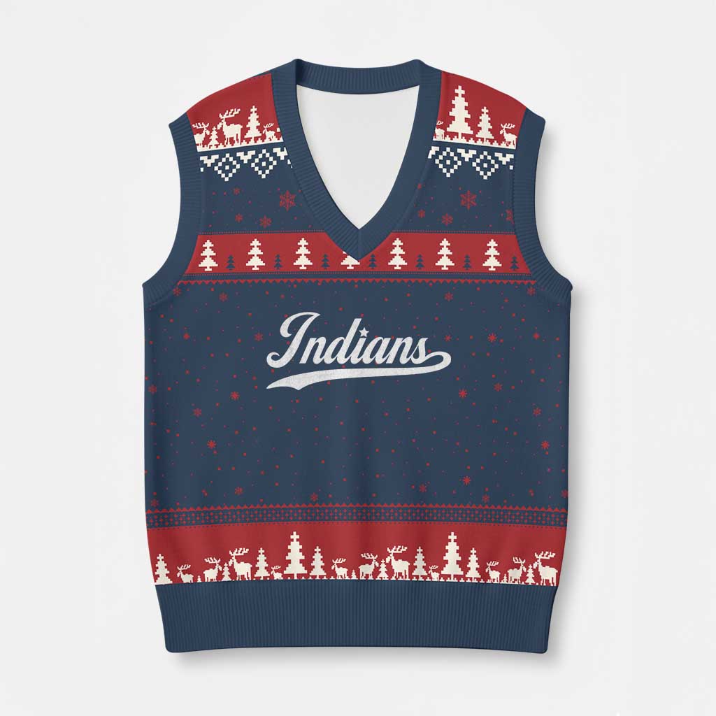 Retro Script Indians V-Neck Knit Sweater Vest Vintage Sports Team Name - Wonder Print Shop