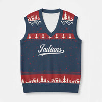 Retro Script Indians V-Neck Knit Sweater Vest Vintage Sports Team Name - Wonder Print Shop