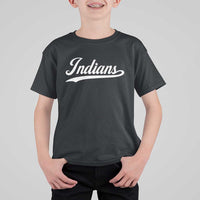 Retro Script Indians T Shirt For Kid Vintage Sports Team Name - Wonder Print Shop