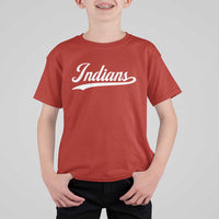 Retro Script Indians T Shirt For Kid Vintage Sports Team Name - Wonder Print Shop