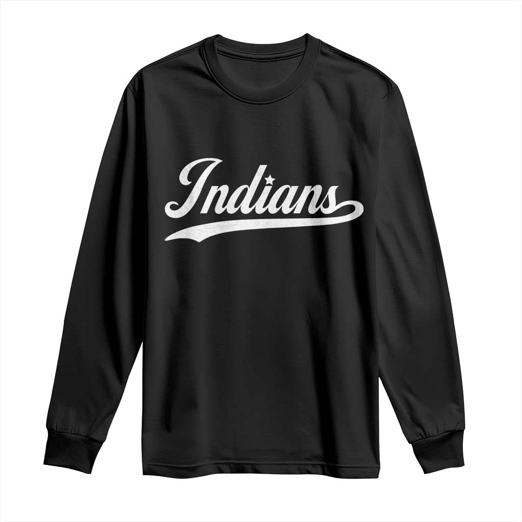 Retro Script Indians Long Sleeve Shirt Vintage Team Name - Wonder Print Shop