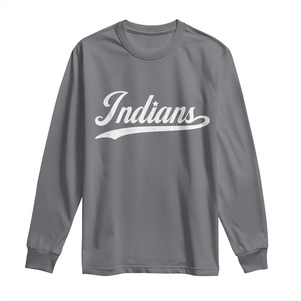 Retro Script Indians Long Sleeve Shirt Vintage Team Name - Wonder Print Shop