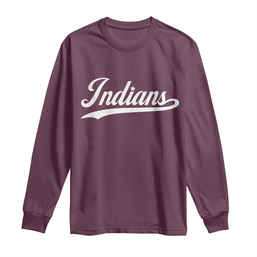 Retro Script Indians Long Sleeve Shirt Vintage Team Name - Wonder Print Shop