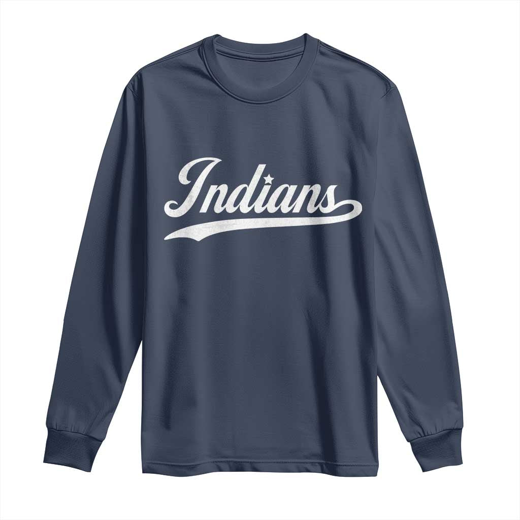 Retro Script Indians Long Sleeve Shirt Vintage Team Name - Wonder Print Shop