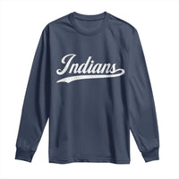Retro Script Indians Long Sleeve Shirt Vintage Team Name - Wonder Print Shop