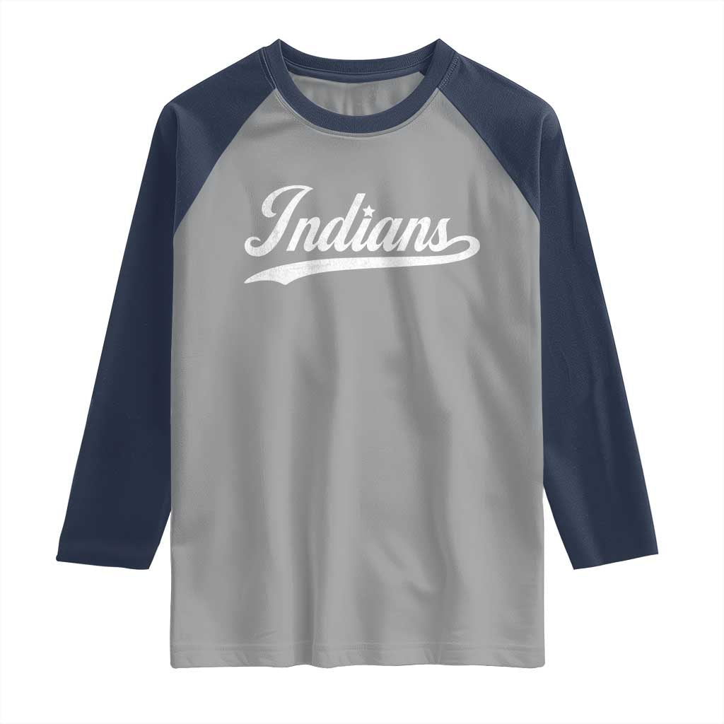 Retro Script Indians Raglan Shirt Vintage Team Name - Wonder Print Shop