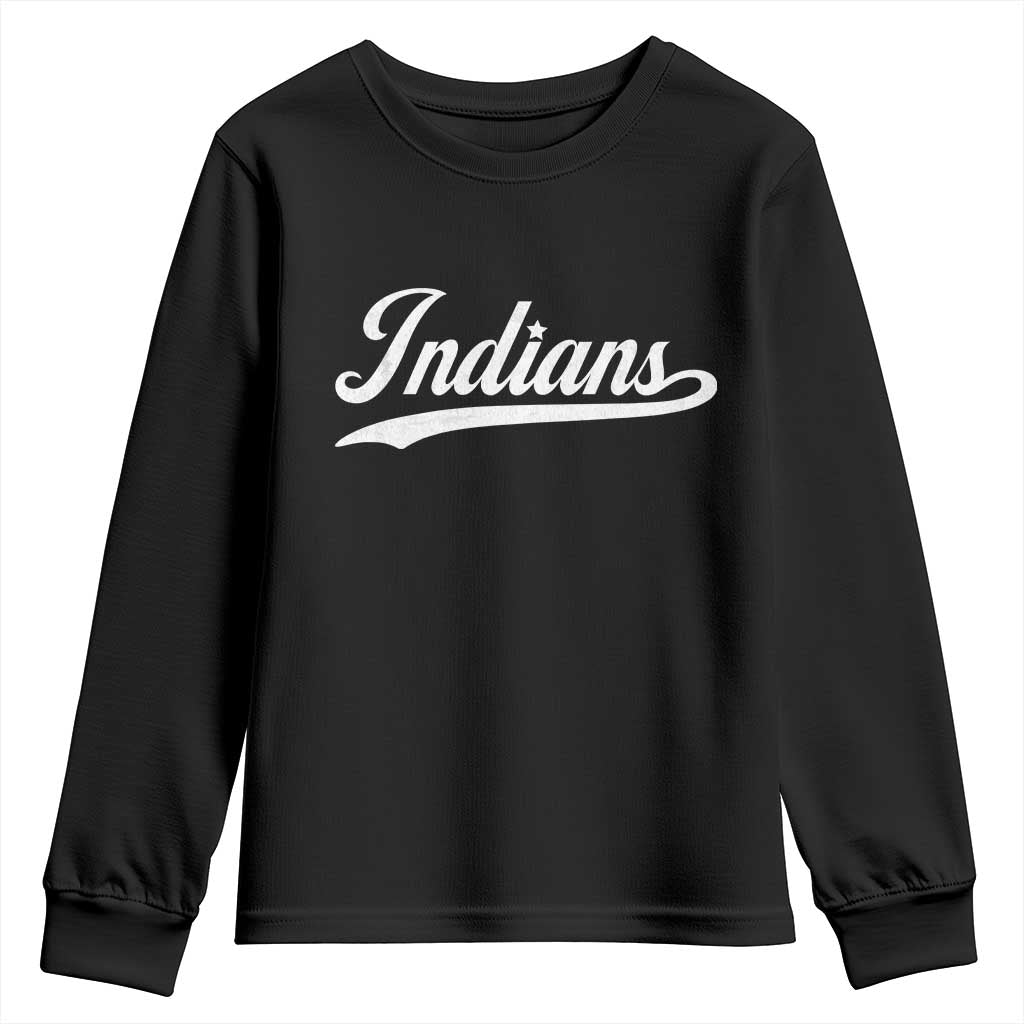 Retro Script Indians Youth Sweatshirt Vintage Team Name - Wonder Print Shop