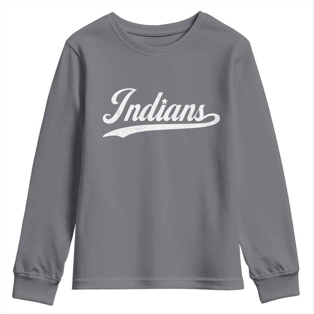 Retro Script Indians Youth Sweatshirt Vintage Team Name - Wonder Print Shop