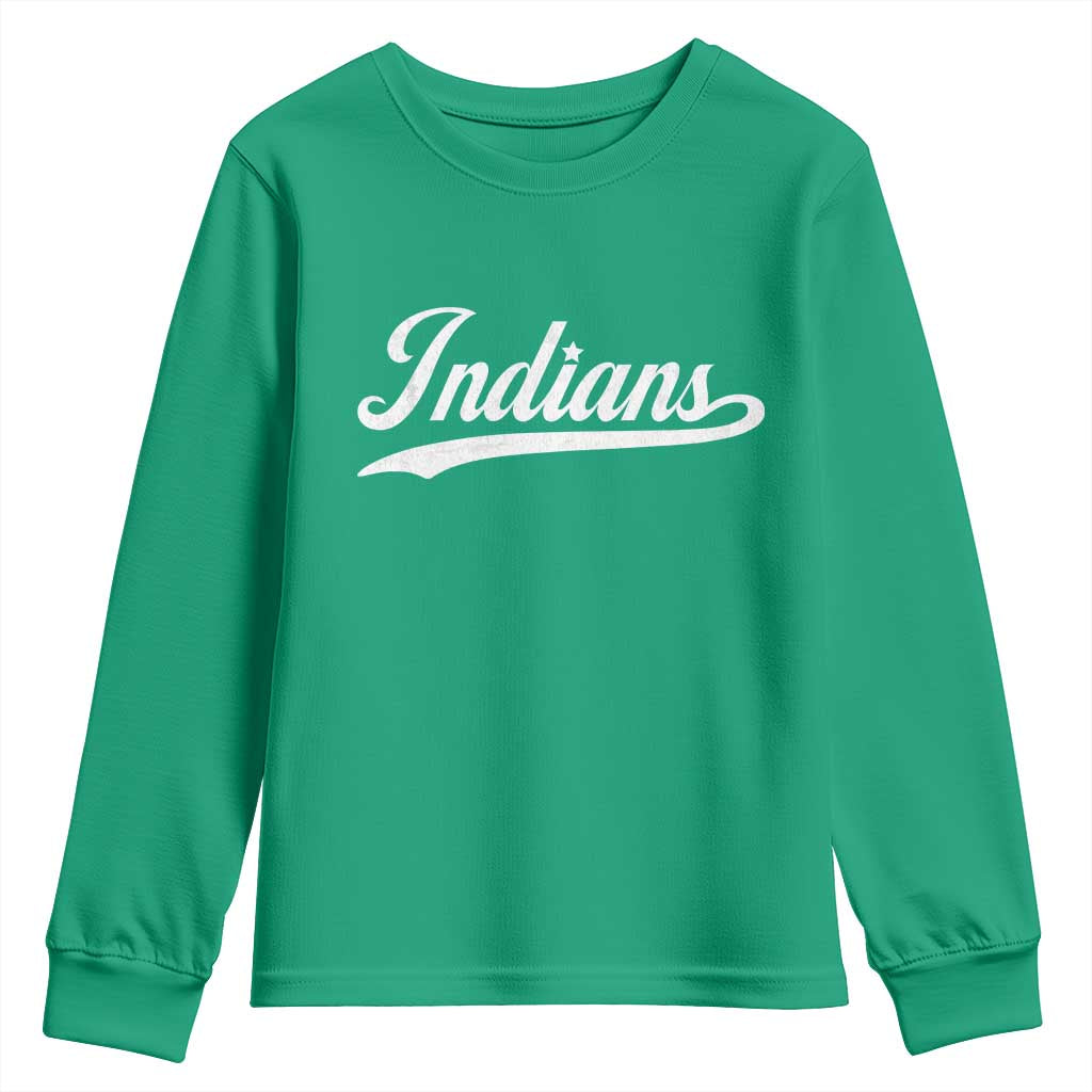 Retro Script Indians Youth Sweatshirt Vintage Team Name - Wonder Print Shop