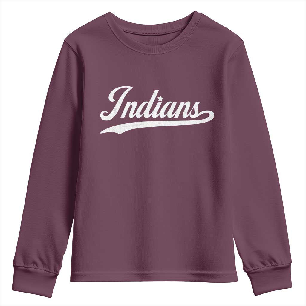 Retro Script Indians Youth Sweatshirt Vintage Team Name - Wonder Print Shop