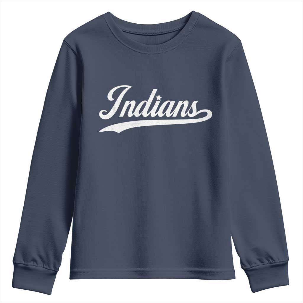 Retro Script Indians Youth Sweatshirt Vintage Team Name - Wonder Print Shop