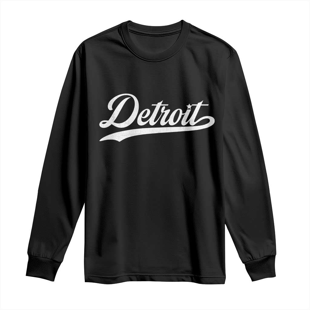 Retro Script Detroit Long Sleeve Shirt Vintage Team Name - Wonder Print Shop
