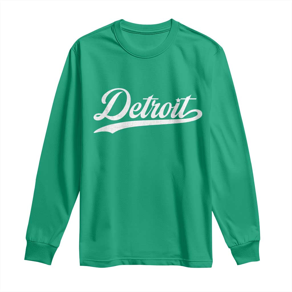 Retro Script Detroit Long Sleeve Shirt Vintage Team Name - Wonder Print Shop