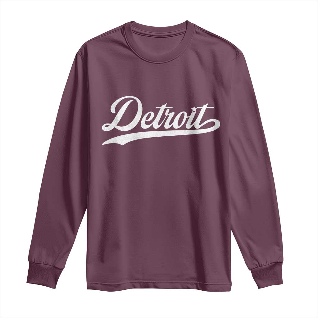 Retro Script Detroit Long Sleeve Shirt Vintage Team Name - Wonder Print Shop